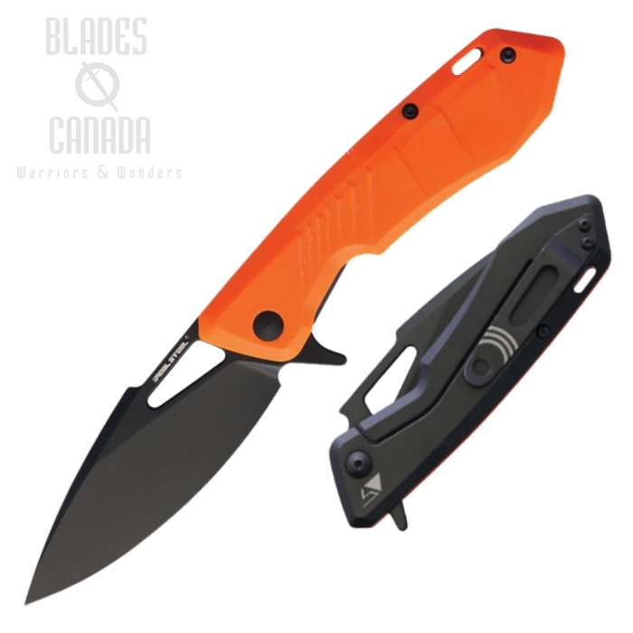 Real Steel Pelican Flipper Framelock Knife, D2 Black, G10 Orange/Stainless Black, RS7922